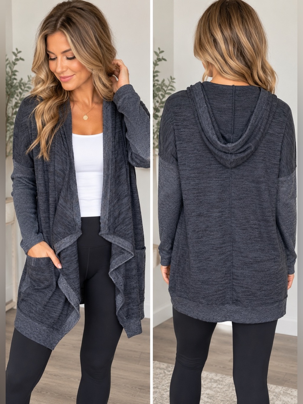 Athleta Blissful Wrap Hooded Cardigan Charcoal Grey Open Front Small